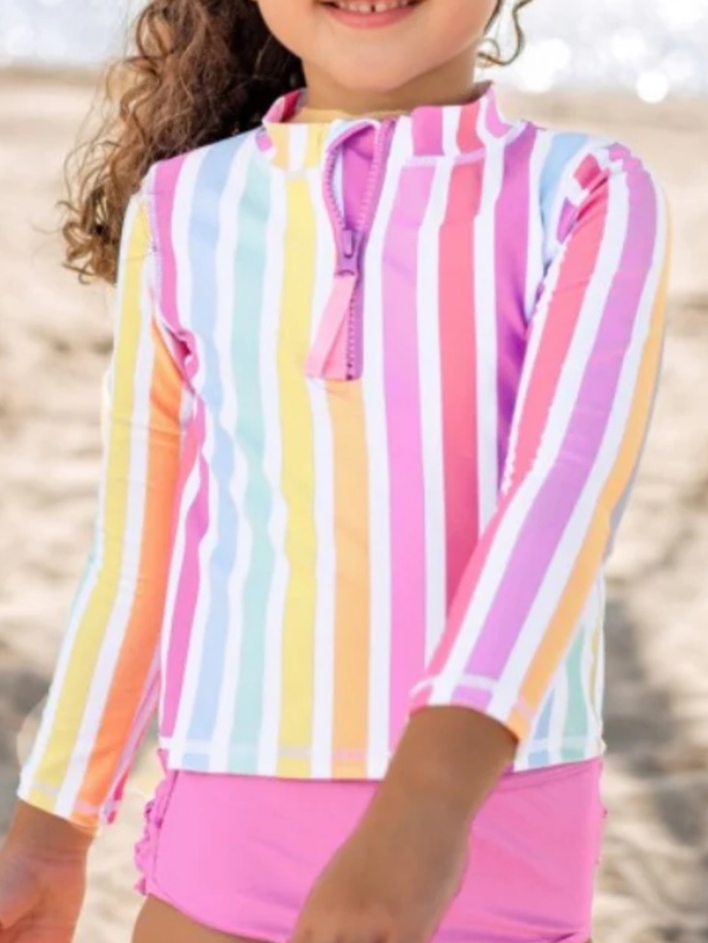 Ruffle Butt rainbow dream long sleeve striped Rash Guard Top swimsuit baby